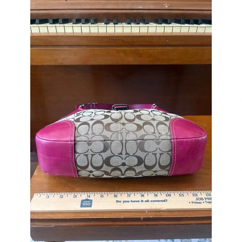 Coach Signature Canvas Pink Leather Buckle‎ Shoulder Bag Y2K Classic